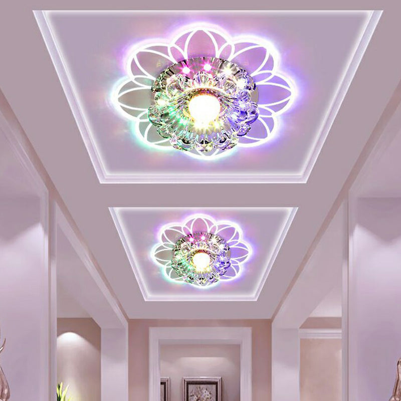 Flower Corridor LED Flush Mount Light Crystal Simplicity Flush Mount Ceiling Light in Clear Clearhalo 'Ceiling Lights' 'Close To Ceiling Lights' 'Close to ceiling' 'Flush mount' Lighting' 2107116