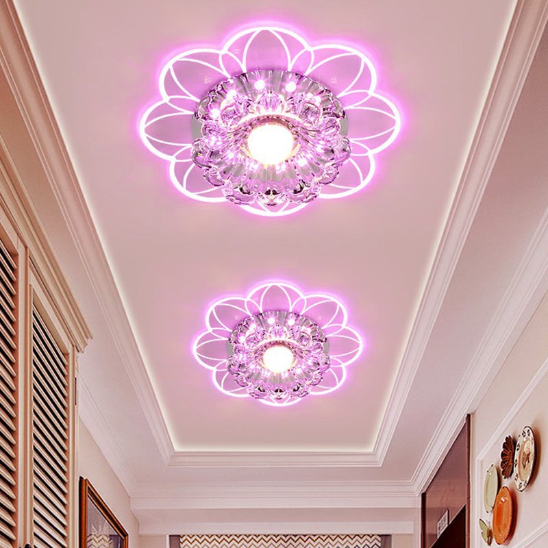 Flower Corridor LED Flush Mount Light Crystal Simplicity Flush Mount Ceiling Light in Clear Clearhalo 'Ceiling Lights' 'Close To Ceiling Lights' 'Close to ceiling' 'Flush mount' Lighting' 2107119