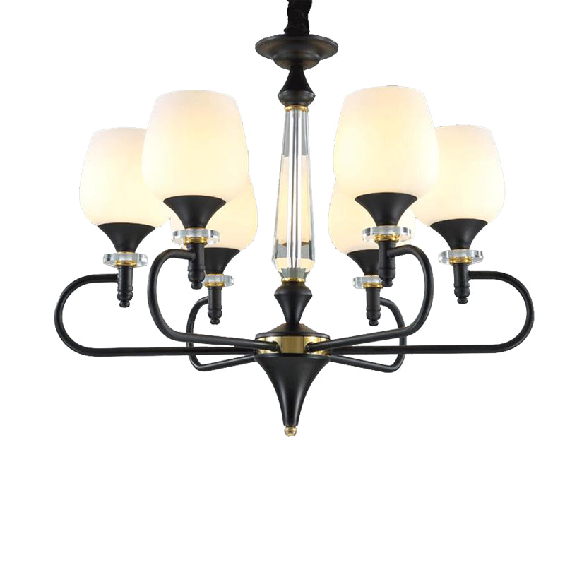 3/6 Lights Opal Glass Hanging Chandelier Traditional Matte Black Cone Living Room Pendant Light Fixture Clearhalo 'Ceiling Lights' 'Chandeliers' Lighting' options 210723