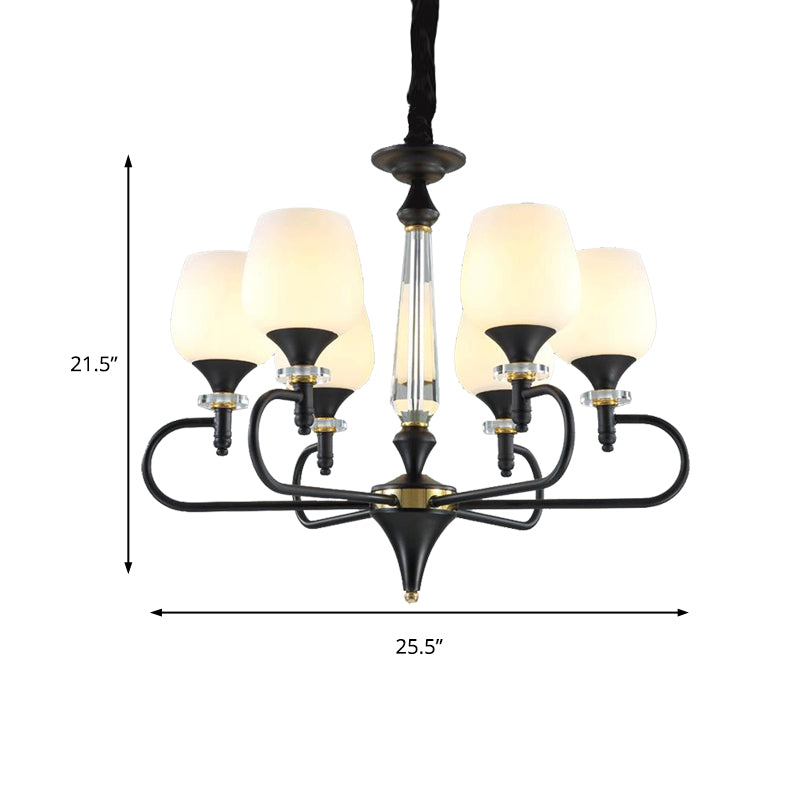 3/6 Lights Opal Glass Hanging Chandelier Traditional Matte Black Cone Living Room Pendant Light Fixture Clearhalo 'Ceiling Lights' 'Chandeliers' Lighting' options 210724