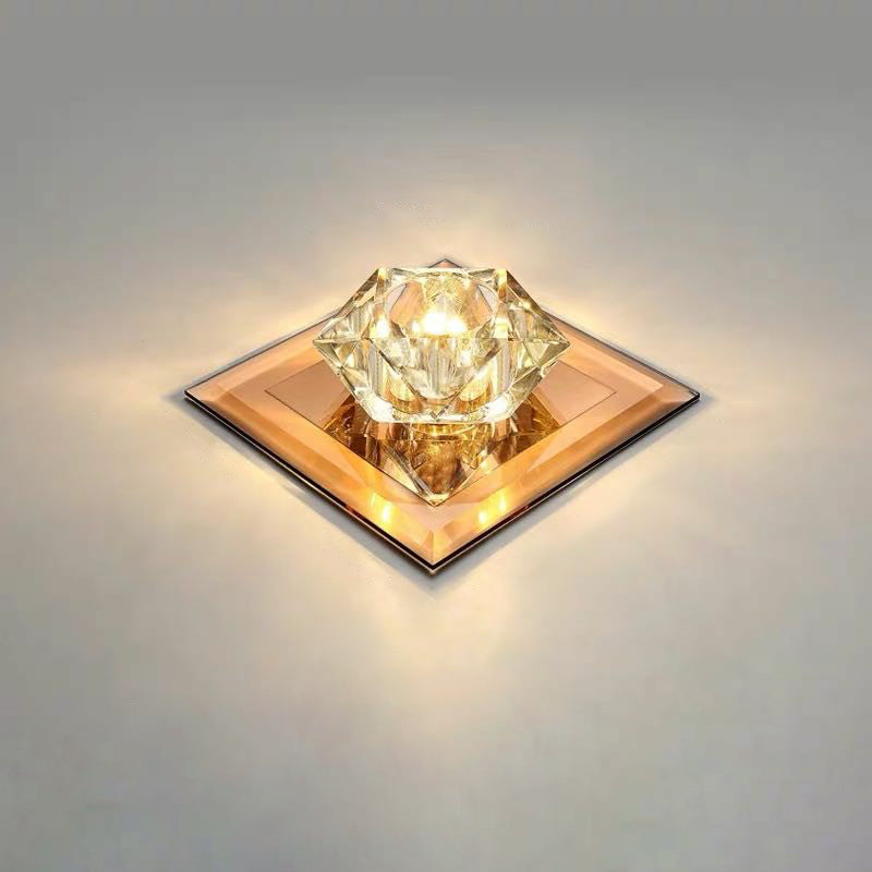 Gem Shaped Foyer LED Flush Mount Light Crystal Simplicity Flush Mount Ceiling Light Tan 5.5" Warm Clearhalo 'Ceiling Lights' 'Close To Ceiling Lights' 'Close to ceiling' 'Flush mount' Lighting' 2107293