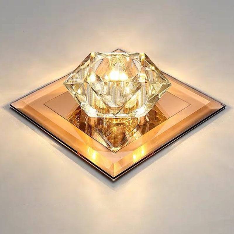 Gem Shaped Foyer LED Flush Mount Light Crystal Simplicity Flush Mount Ceiling Light Tan 7" Warm Clearhalo 'Ceiling Lights' 'Close To Ceiling Lights' 'Close to ceiling' 'Flush mount' Lighting' 2107294