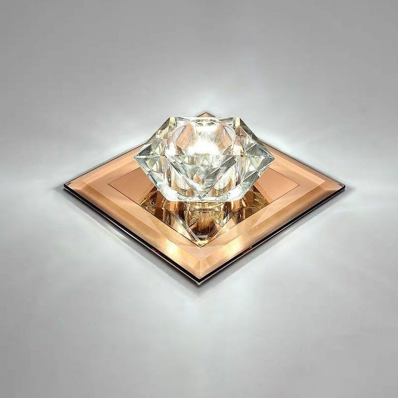 Gem Shaped Foyer LED Flush Mount Light Crystal Simplicity Flush Mount Ceiling Light Tan 7" White Clearhalo 'Ceiling Lights' 'Close To Ceiling Lights' 'Close to ceiling' 'Flush mount' Lighting' 2107296