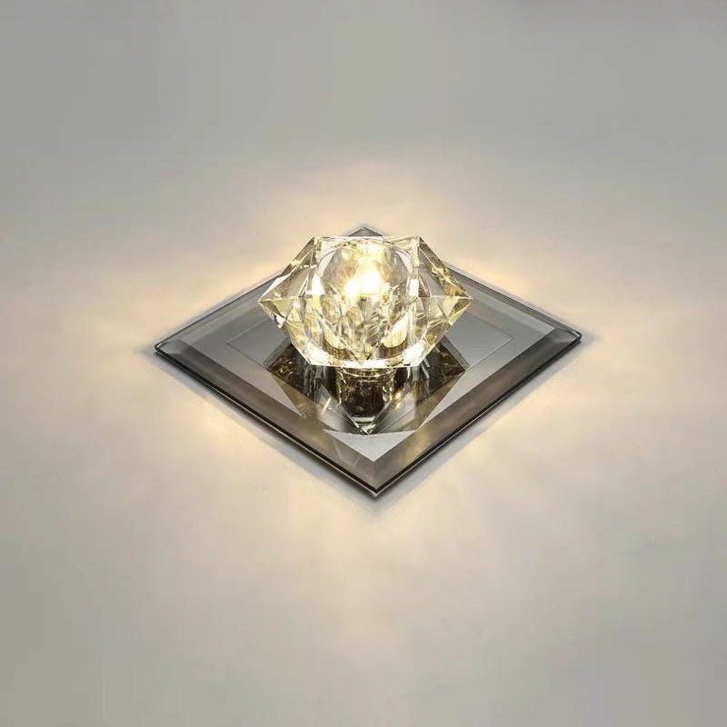 Gem Shaped Foyer LED Flush Mount Light Crystal Simplicity Flush Mount Ceiling Light Black 5.5" Warm Clearhalo 'Ceiling Lights' 'Close To Ceiling Lights' 'Close to ceiling' 'Flush mount' Lighting' 2107299