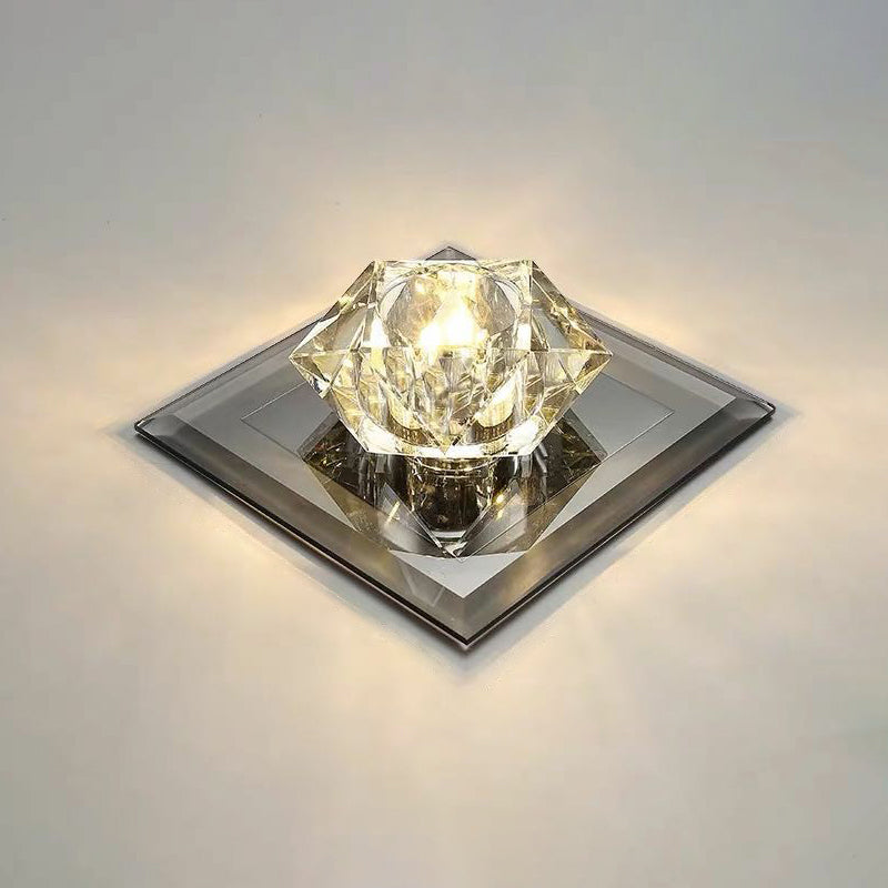 Gem Shaped Foyer LED Flush Mount Light Crystal Simplicity Flush Mount Ceiling Light Black 7" Warm Clearhalo 'Ceiling Lights' 'Close To Ceiling Lights' 'Close to ceiling' 'Flush mount' Lighting' 2107300