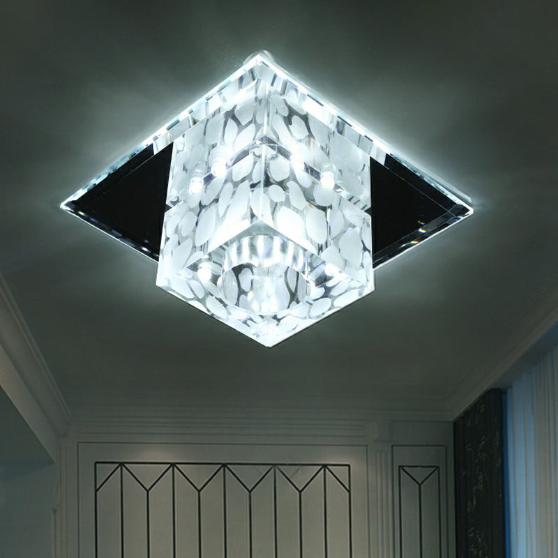 Cube Shaped Flush Mount Lighting Minimalist Crystal Hallway LED Flush Mount Fixture Clear White Clearhalo 'Ceiling Lights' 'Close To Ceiling Lights' 'Close to ceiling' 'Flush mount' Lighting' 2107318