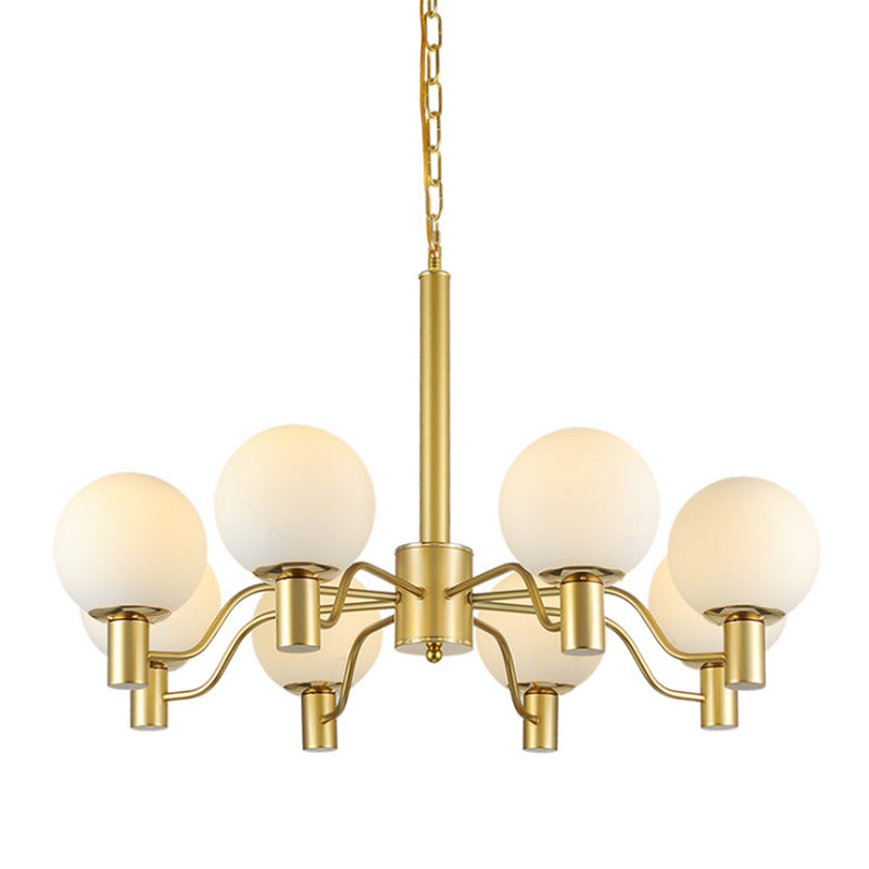 6 Lights Frosted Glass Pendant Chandelier Traditional Brass Globe Living Room Hanging Ceiling Fixture Clearhalo 'Ceiling Lights' 'Chandeliers' Lighting' options 210732