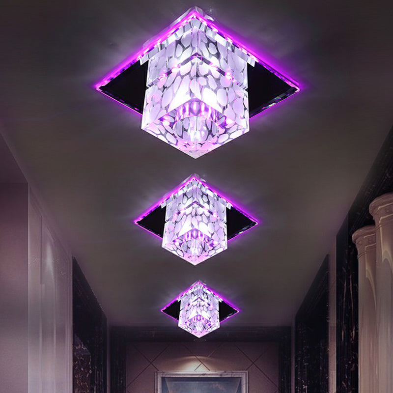 Cube Shaped Flush Mount Lighting Minimalist Crystal Hallway LED Flush Mount Fixture Clear Purple Clearhalo 'Ceiling Lights' 'Close To Ceiling Lights' 'Close to ceiling' 'Flush mount' Lighting' 2107320