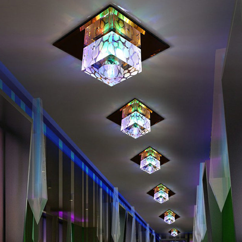 Cube Shaped Flush Mount Lighting Minimalist Crystal Hallway LED Flush Mount Fixture Tan Multi Color Clearhalo 'Ceiling Lights' 'Close To Ceiling Lights' 'Close to ceiling' 'Flush mount' Lighting' 2107323