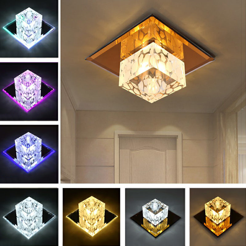 Cube Shaped Flush Mount Lighting Minimalist Crystal Hallway LED Flush Mount Fixture Clearhalo 'Ceiling Lights' 'Close To Ceiling Lights' 'Close to ceiling' 'Flush mount' Lighting' 2107324