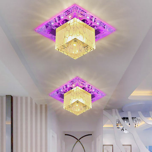 Crystal Cube LED Flush Mount Modern Flushmount Ceiling Light in Clear for Entryway Clearhalo 'Ceiling Lights' 'Close To Ceiling Lights' 'Close to ceiling' 'Flush mount' Lighting' 2107326