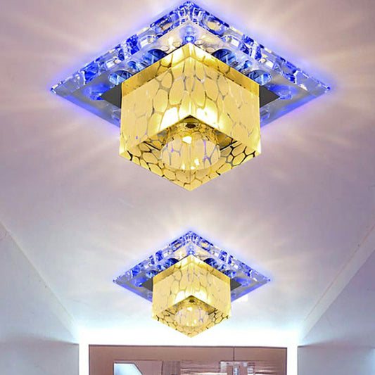 Crystal Cube LED Flush Mount Modern Flushmount Ceiling Light in Clear for Entryway Clear Blue Clearhalo 'Ceiling Lights' 'Close To Ceiling Lights' 'Close to ceiling' 'Flush mount' Lighting' 2107327