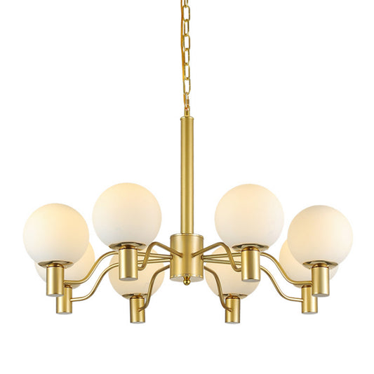 6 Lights Frosted Glass Pendant Chandelier Traditional Brass Globe Living Room Hanging Ceiling Fixture Clearhalo 'Ceiling Lights' 'Chandeliers' Lighting' options 210732