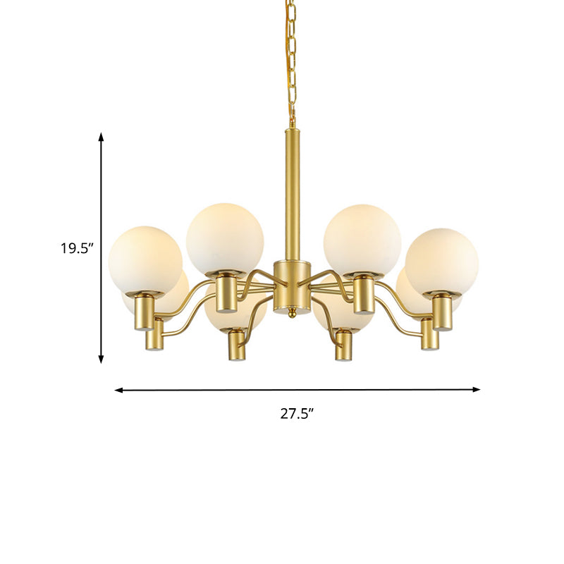 6 Lights Frosted Glass Pendant Chandelier Traditional Brass Globe Living Room Hanging Ceiling Fixture Clearhalo 'Ceiling Lights' 'Chandeliers' Lighting' options 210733