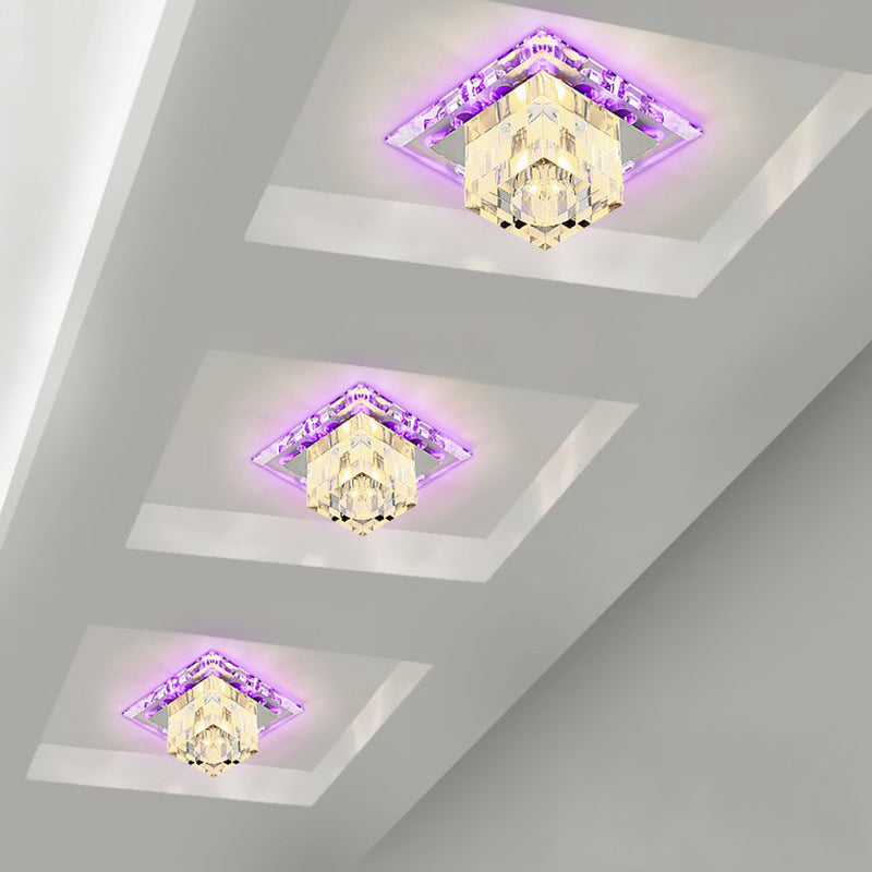 Cube Shape Crystal Flush Ceiling Light Contemporary Clear LED Flush Mount Lighting Fixture Clear Purple Clearhalo 'Ceiling Lights' 'Close To Ceiling Lights' 'Close to ceiling' 'Flush mount' Lighting' 2107330