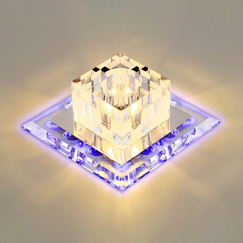 Cube Shape Crystal Flush Ceiling Light Contemporary Clear LED Flush Mount Lighting Fixture Clear Fourth Gear Clearhalo 'Ceiling Lights' 'Close To Ceiling Lights' 'Close to ceiling' 'Flush mount' Lighting' 2107333