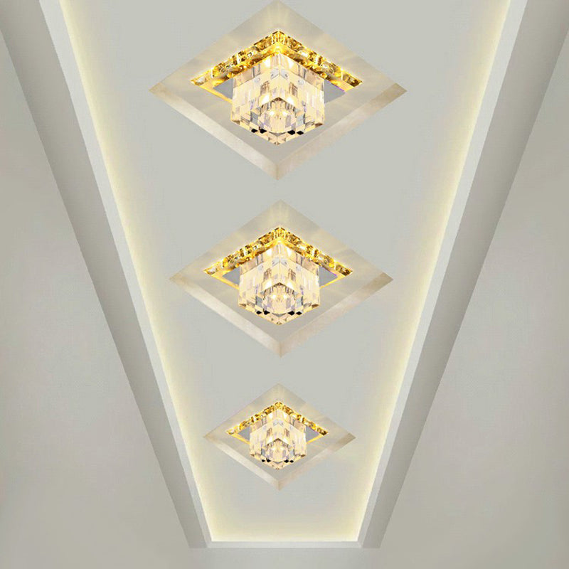 Cube Shape Crystal Flush Ceiling Light Contemporary Clear LED Flush Mount Lighting Fixture Clear Warm Clearhalo 'Ceiling Lights' 'Close To Ceiling Lights' 'Close to ceiling' 'Flush mount' Lighting' 2107334