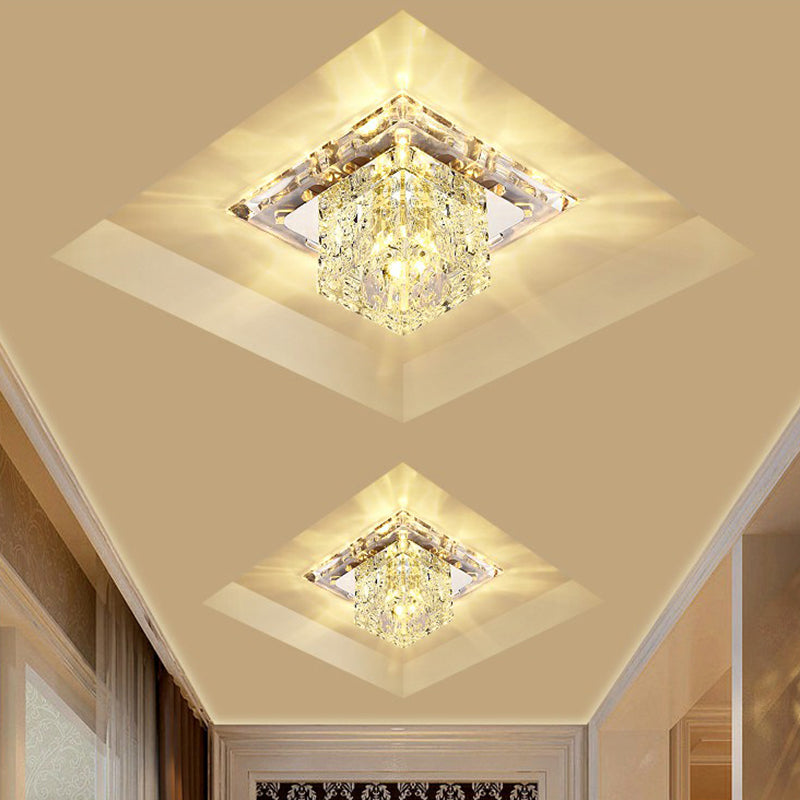 Squared Flush Light Artistic Crystal Clear LED Flush Ceiling Light Fixture for Corridor Clear Warm Clearhalo 'Ceiling Lights' 'Close To Ceiling Lights' 'Close to ceiling' 'Flush mount' Lighting' 2107340