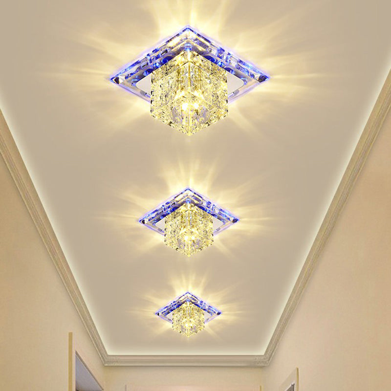 Squared Flush Light Artistic Crystal Clear LED Flush Ceiling Light Fixture for Corridor Clear Blue Clearhalo 'Ceiling Lights' 'Close To Ceiling Lights' 'Close to ceiling' 'Flush mount' Lighting' 2107343