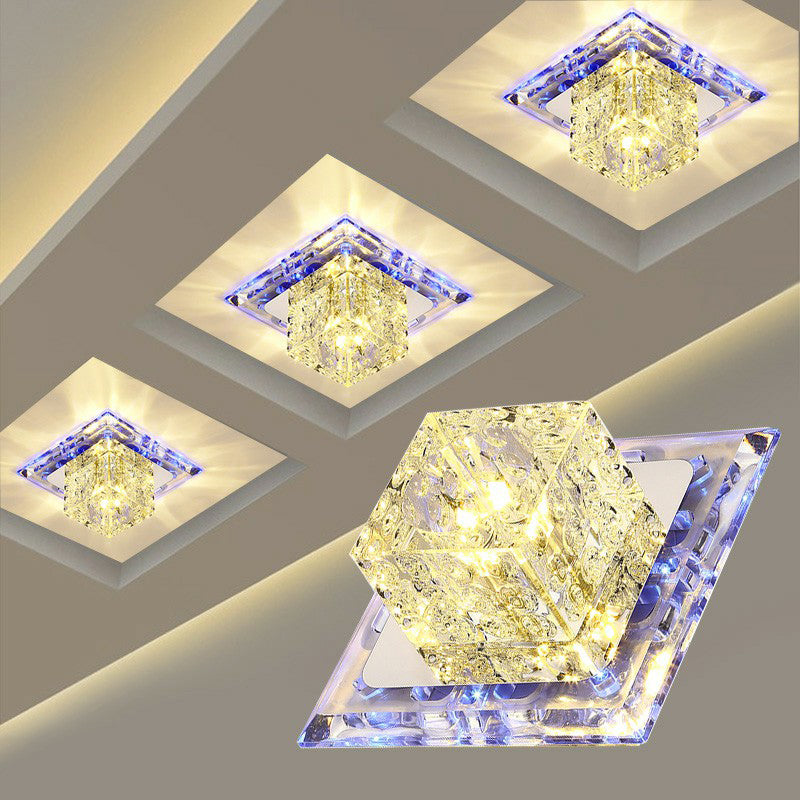 Squared Flush Light Artistic Crystal Clear LED Flush Ceiling Light Fixture for Corridor Clearhalo 'Ceiling Lights' 'Close To Ceiling Lights' 'Close to ceiling' 'Flush mount' Lighting' 2107344