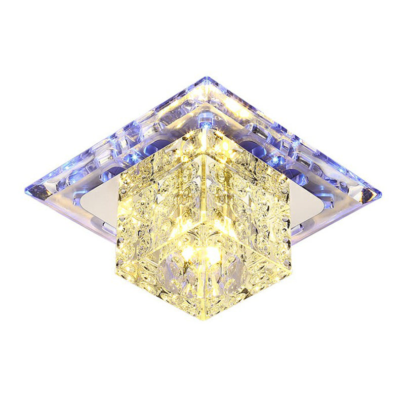 Squared Flush Light Artistic Crystal Clear LED Flush Ceiling Light Fixture for Corridor Clearhalo 'Ceiling Lights' 'Close To Ceiling Lights' 'Close to ceiling' 'Flush mount' Lighting' 2107345