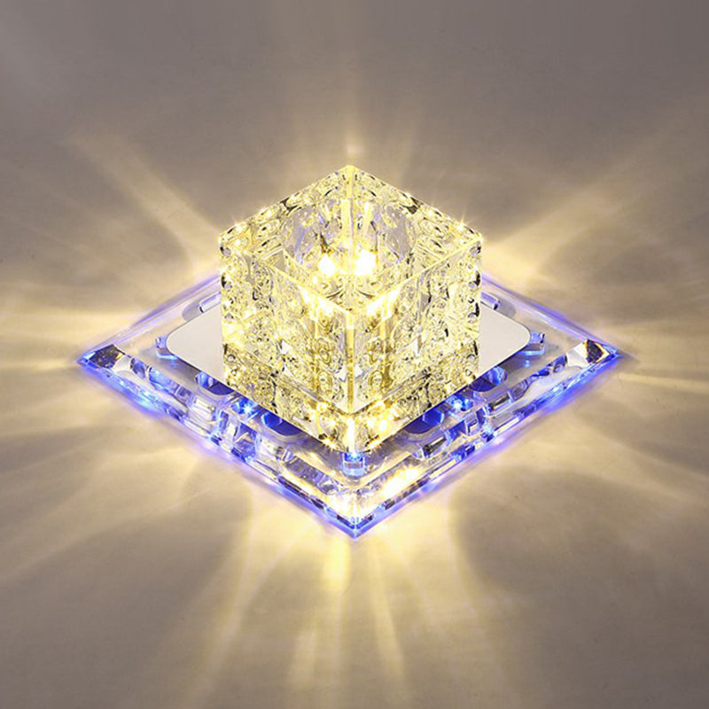 Squared Flush Light Artistic Crystal Clear LED Flush Ceiling Light Fixture for Corridor Clearhalo 'Ceiling Lights' 'Close To Ceiling Lights' 'Close to ceiling' 'Flush mount' Lighting' 2107346