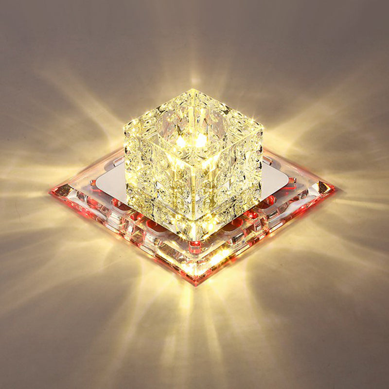 Squared Flush Light Artistic Crystal Clear LED Flush Ceiling Light Fixture for Corridor Clear 5.5" Red Clearhalo 'Ceiling Lights' 'Close To Ceiling Lights' 'Close to ceiling' 'Flush mount' Lighting' 2107347