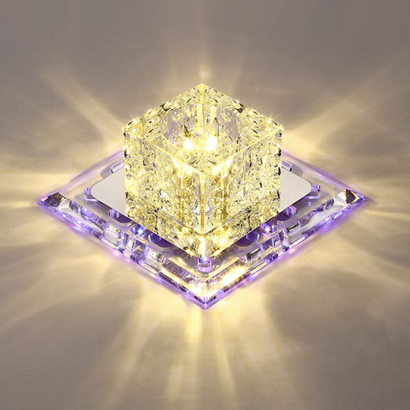 Squared Flush Light Artistic Crystal Clear LED Flush Ceiling Light Fixture for Corridor Clear Purple Clearhalo 'Ceiling Lights' 'Close To Ceiling Lights' 'Close to ceiling' 'Flush mount' Lighting' 2107348