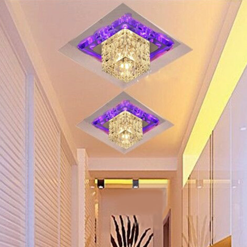 Squared Shape Entryway Flush Mount Lighting Crystal Minimalist LED Flush Mount Fixture in Clear Clear Purple Clearhalo 'Ceiling Lights' 'Close To Ceiling Lights' 'Close to ceiling' 'Flush mount' Lighting' 2107351