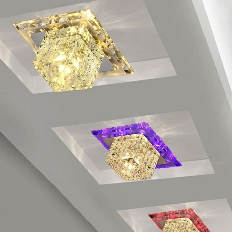 Squared Shape Entryway Flush Mount Lighting Crystal Minimalist LED Flush Mount Fixture in Clear Clearhalo 'Ceiling Lights' 'Close To Ceiling Lights' 'Close to ceiling' 'Flush mount' Lighting' 2107352