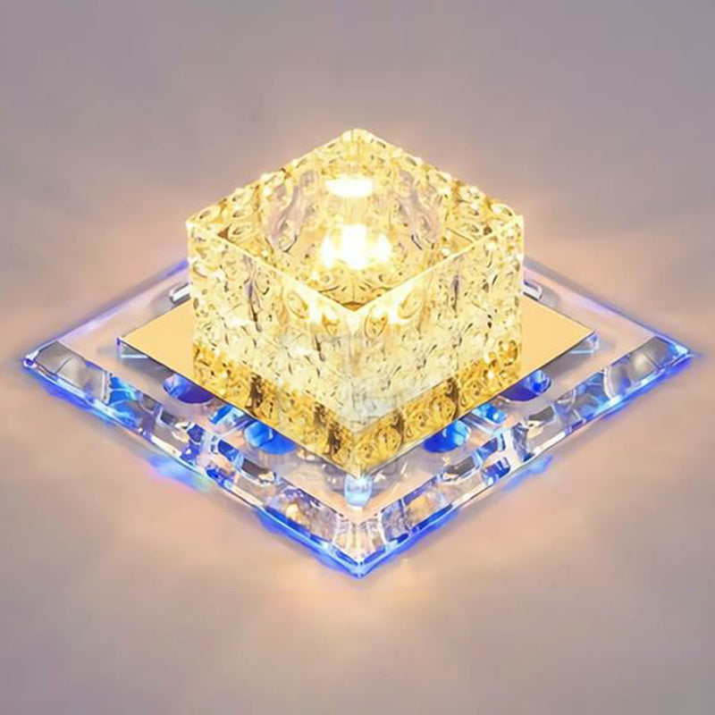 Squared Shape Entryway Flush Mount Lighting Crystal Minimalist LED Flush Mount Fixture in Clear Clear Blue Clearhalo 'Ceiling Lights' 'Close To Ceiling Lights' 'Close to ceiling' 'Flush mount' Lighting' 2107356