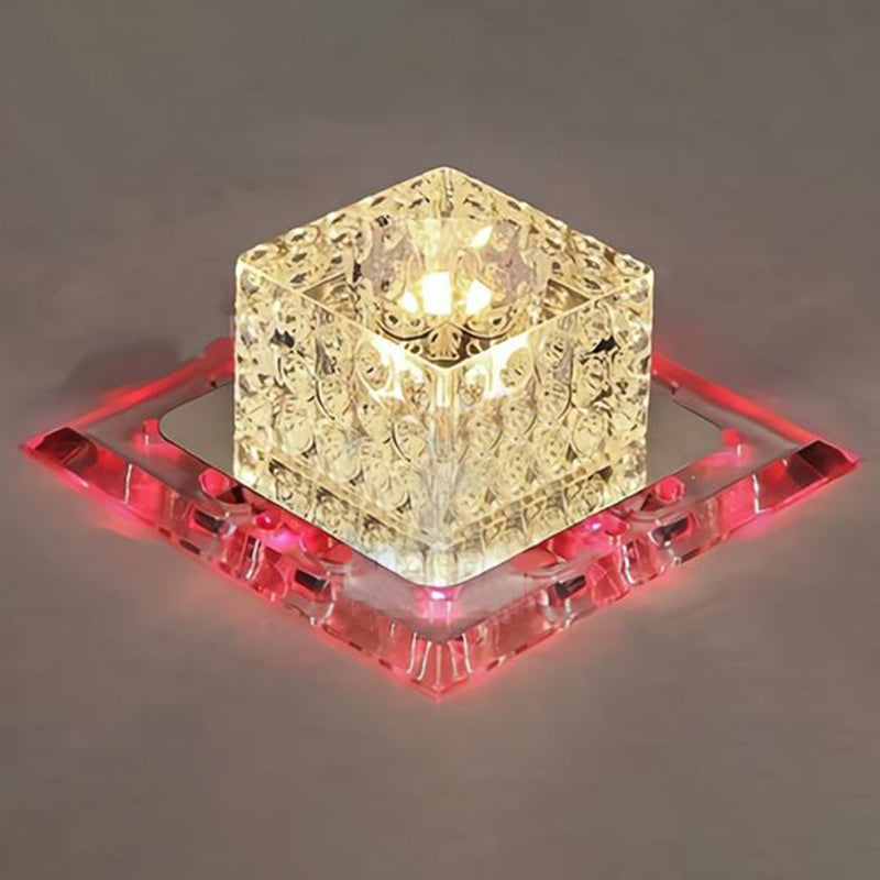 Squared Shape Entryway Flush Mount Lighting Crystal Minimalist LED Flush Mount Fixture in Clear Clear Red Clearhalo 'Ceiling Lights' 'Close To Ceiling Lights' 'Close to ceiling' 'Flush mount' Lighting' 2107357