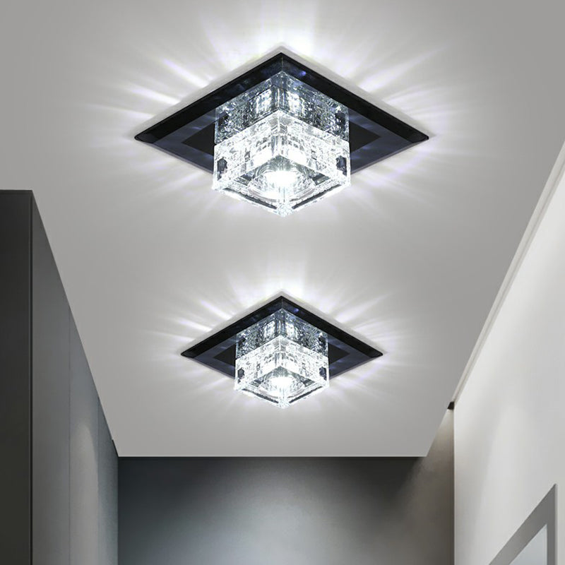 Modern Squared Shape LED Flush Ceiling Light Crystal Hallway Flushmount Ceiling Light Black White Clearhalo 'Ceiling Lights' 'Close To Ceiling Lights' 'Close to ceiling' 'Flush mount' Lighting' 2107361