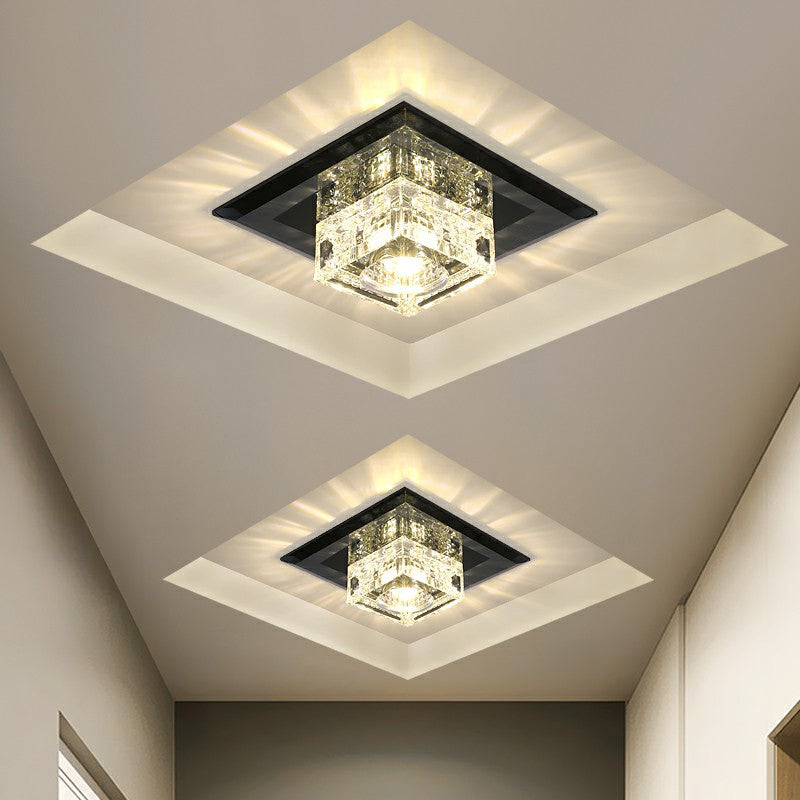 Modern Squared Shape LED Flush Ceiling Light Crystal Hallway Flushmount Ceiling Light Black Warm Clearhalo 'Ceiling Lights' 'Close To Ceiling Lights' 'Close to ceiling' 'Flush mount' Lighting' 2107363