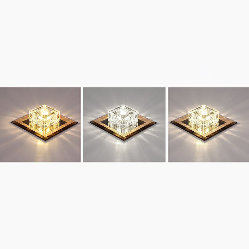 Modern Squared Shape LED Flush Ceiling Light Crystal Hallway Flushmount Ceiling Light Tan Third Gear Clearhalo 'Ceiling Lights' 'Close To Ceiling Lights' 'Close to ceiling' 'Flush mount' Lighting' 2107371