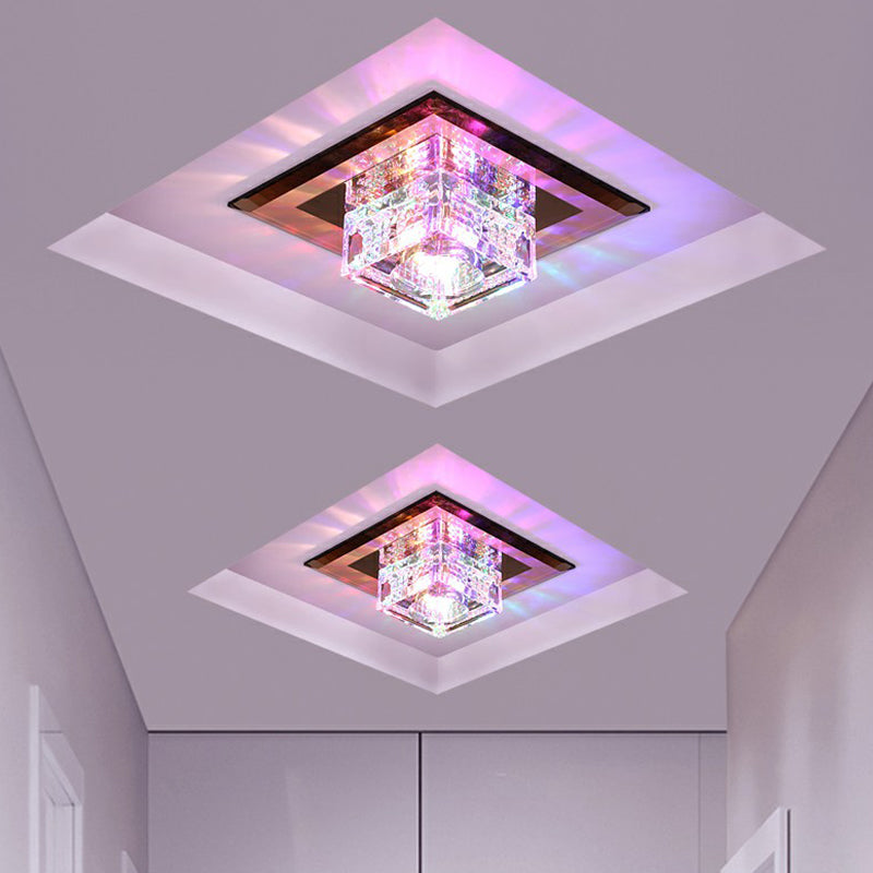 Modern Squared Shape LED Flush Ceiling Light Crystal Hallway Flushmount Ceiling Light Tan RGB and White Color Clearhalo 'Ceiling Lights' 'Close To Ceiling Lights' 'Close to ceiling' 'Flush mount' Lighting' 2107373