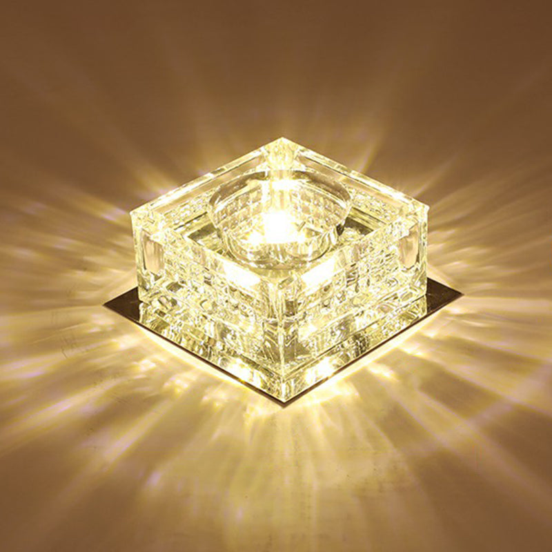 Modern Squared Shape LED Flush Ceiling Light Crystal Hallway Flushmount Ceiling Light Clear Warm Clearhalo 'Ceiling Lights' 'Close To Ceiling Lights' 'Close to ceiling' 'Flush mount' Lighting' 2107375