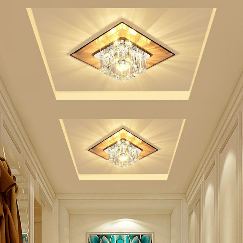 Square Flush Ceiling Light Contemporary Crystal Hallway LED Flush