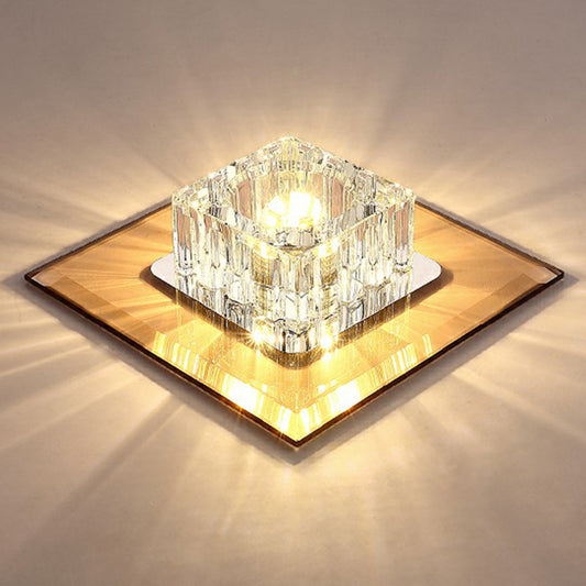 Square Flush Ceiling Light Contemporary Crystal Hallway LED Flush Mount Lighting Fixture Yellow Warm Clearhalo 'Ceiling Lights' 'Close To Ceiling Lights' 'Close to ceiling' 'Flush mount' Lighting' 2107379