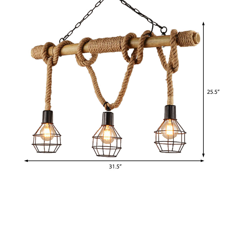 Black Globe Island Light Fixture Vintage Metal 3 Lights Dining Room Hanging Lamp with Cage Clearhalo 'Ceiling Lights' 'Island Lights' Lighting' 210738