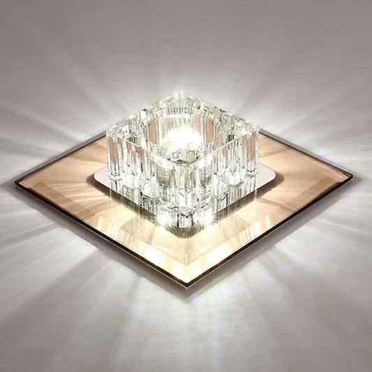 Square Flush Ceiling Light Contemporary Crystal Hallway LED Flush Mount Lighting Fixture Yellow White Clearhalo 'Ceiling Lights' 'Close To Ceiling Lights' 'Close to ceiling' 'Flush mount' Lighting' 2107380