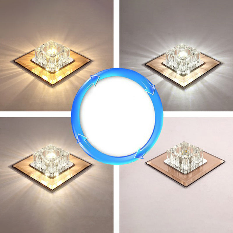 Square Flush Ceiling Light Contemporary Crystal Hallway LED Flush Mount Lighting Fixture Yellow Third Gear Clearhalo 'Ceiling Lights' 'Close To Ceiling Lights' 'Close to ceiling' 'Flush mount' Lighting' 2107382