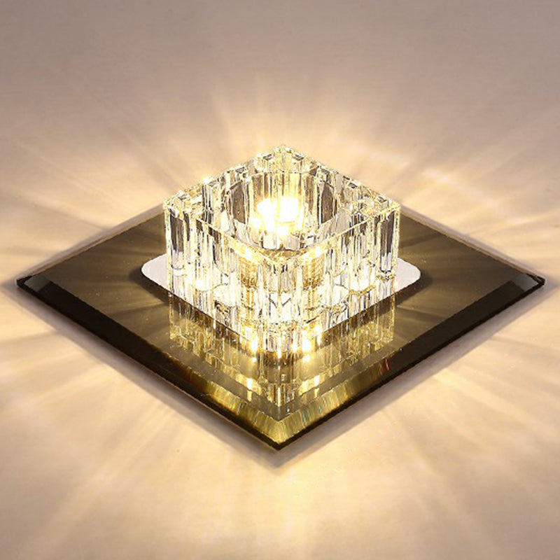 Square Flush Ceiling Light Contemporary Crystal Hallway LED Flush Mount Lighting Fixture Black Warm Clearhalo 'Ceiling Lights' 'Close To Ceiling Lights' 'Close to ceiling' 'Flush mount' Lighting' 2107385