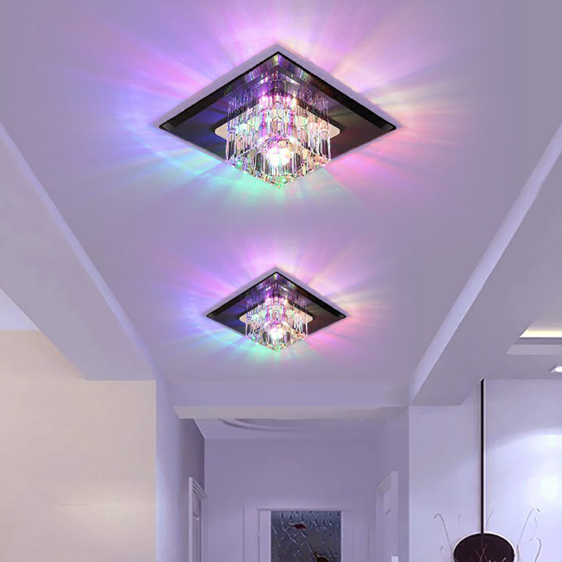 Square Flush Ceiling Light Contemporary Crystal Hallway LED Flush Mount Lighting Fixture Clearhalo 'Ceiling Lights' 'Close To Ceiling Lights' 'Close to ceiling' 'Flush mount' Lighting' 2107387