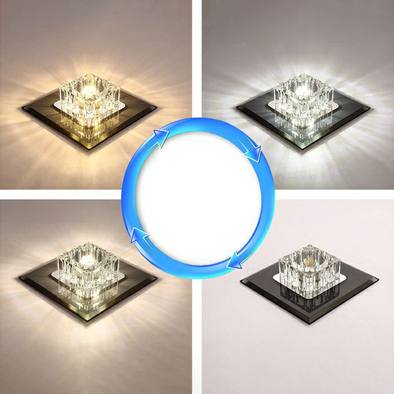 Square Flush Ceiling Light Contemporary Crystal Hallway LED Flush Mount Lighting Fixture Black Third Gear Clearhalo 'Ceiling Lights' 'Close To Ceiling Lights' 'Close to ceiling' 'Flush mount' Lighting' 2107389