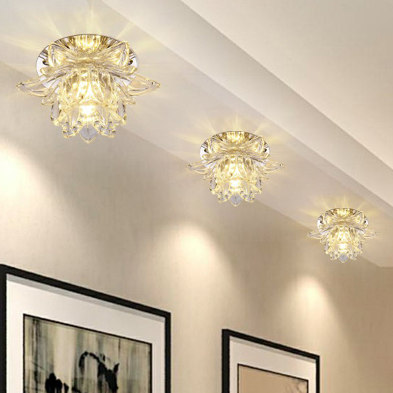 Lotus-Shaped Entryway LED Flush Mount Crystal Modern Flushmount Ceiling Light in Clear Clear Warm Clearhalo 'Ceiling Lights' 'Close To Ceiling Lights' 'Close to ceiling' 'Flush mount' Lighting' 2107427