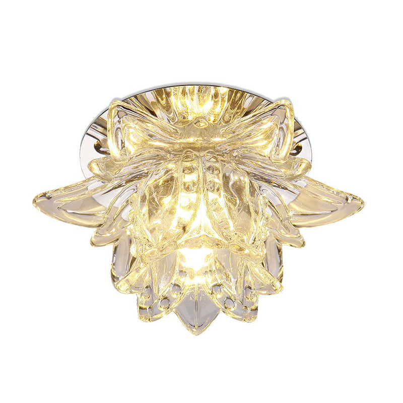 Lotus-Shaped Entryway LED Flush Mount Crystal Modern Flushmount Ceiling Light in Clear Clear White Clearhalo 'Ceiling Lights' 'Close To Ceiling Lights' 'Close to ceiling' 'Flush mount' Lighting' 2107430