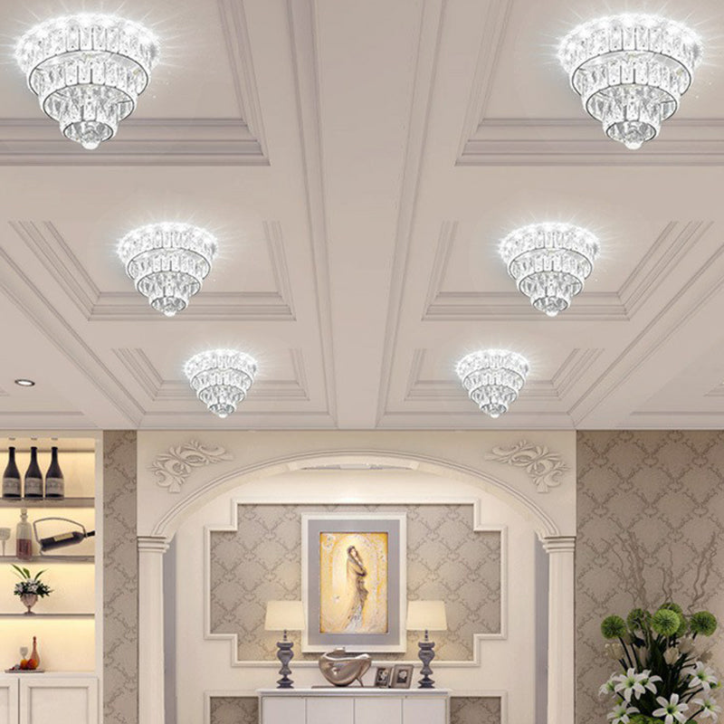 Tiered Round Flush Light Artistic Crystal Corridor LED Flush Mount Fixture in Clear Clear White Clearhalo 'Ceiling Lights' 'Close To Ceiling Lights' 'Close to ceiling' 'Flush mount' Lighting' 2107440