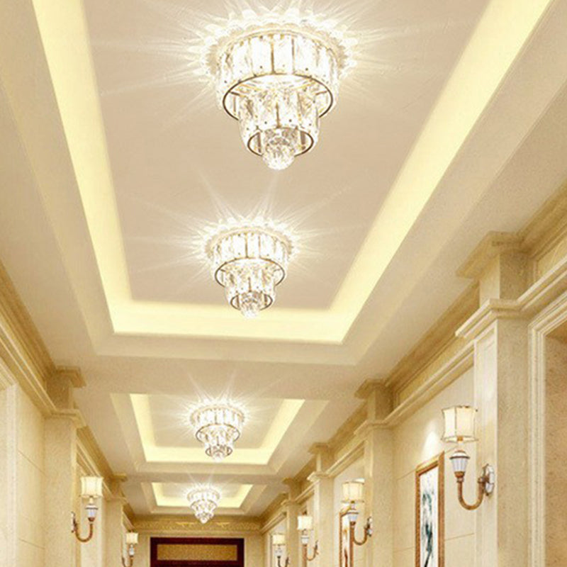 Tiered Round Flush Light Artistic Crystal Corridor LED Flush Mount Fixture in Clear Clear Yellow Clearhalo 'Ceiling Lights' 'Close To Ceiling Lights' 'Close to ceiling' 'Flush mount' Lighting' 2107442