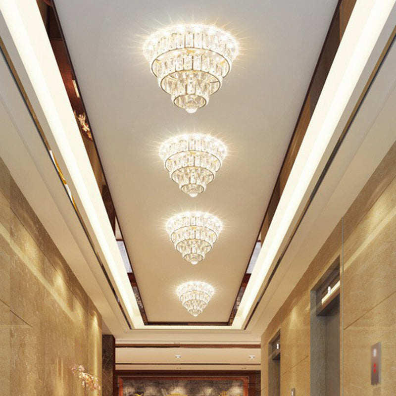 Tiered Round Flush Light Artistic Crystal Corridor LED Flush Mount Fixture in Clear Clearhalo 'Ceiling Lights' 'Close To Ceiling Lights' 'Close to ceiling' 'Flush mount' Lighting' 2107443